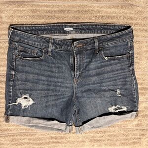 Old Navy Women’s Dark Blue Straight Jeans with Distressed Details